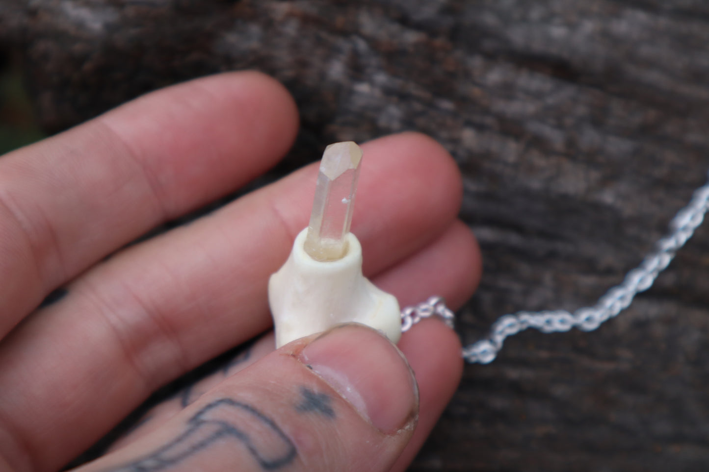 Polydactyl Cat Femur Pendulum with Ouroboros Ring