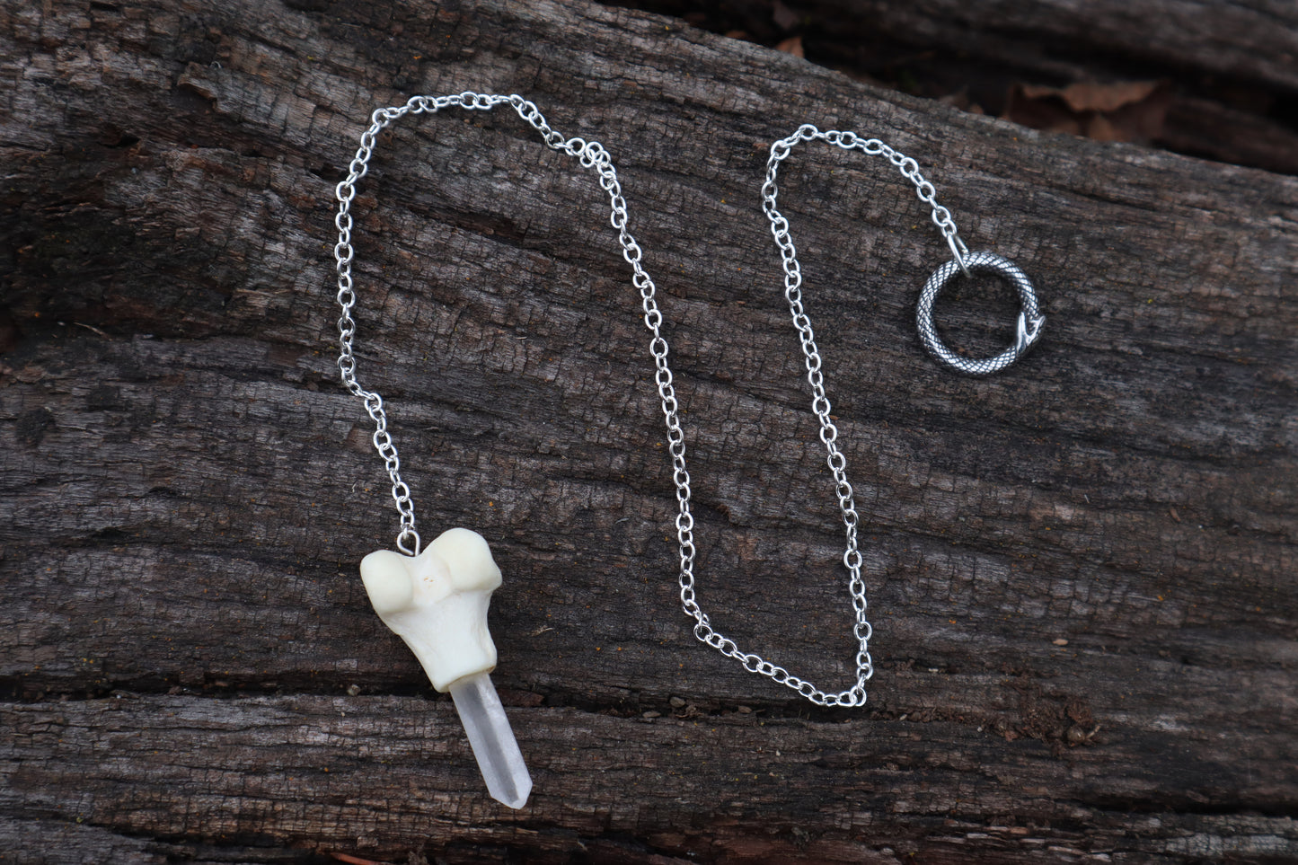 Polydactyl Cat Femur Pendulum with Ouroboros Ring