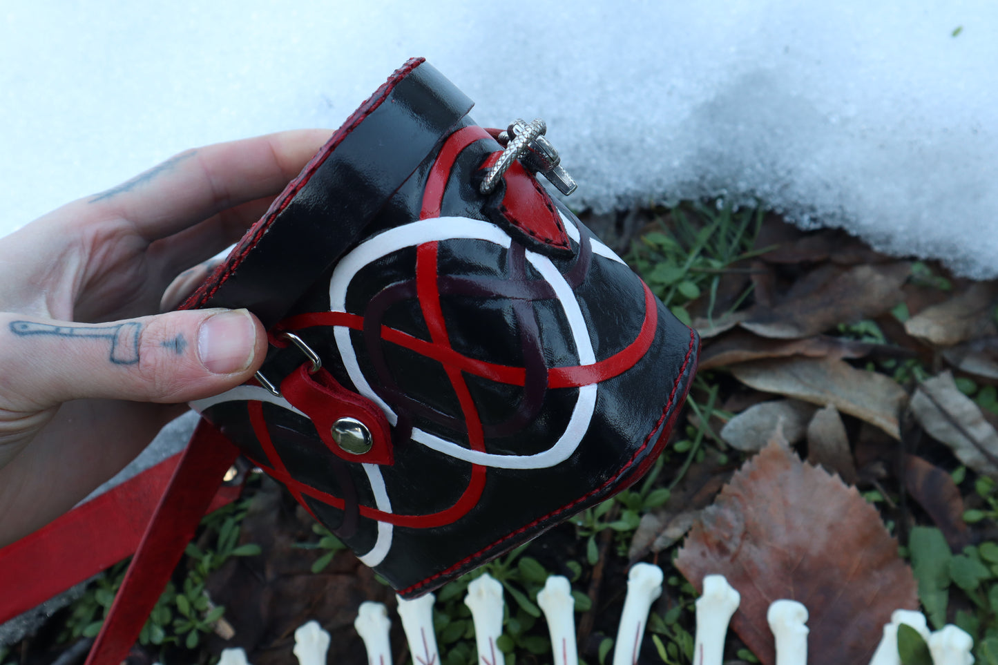 Mountain Lion Bone Younger Futhark Rune Set with Leather Case