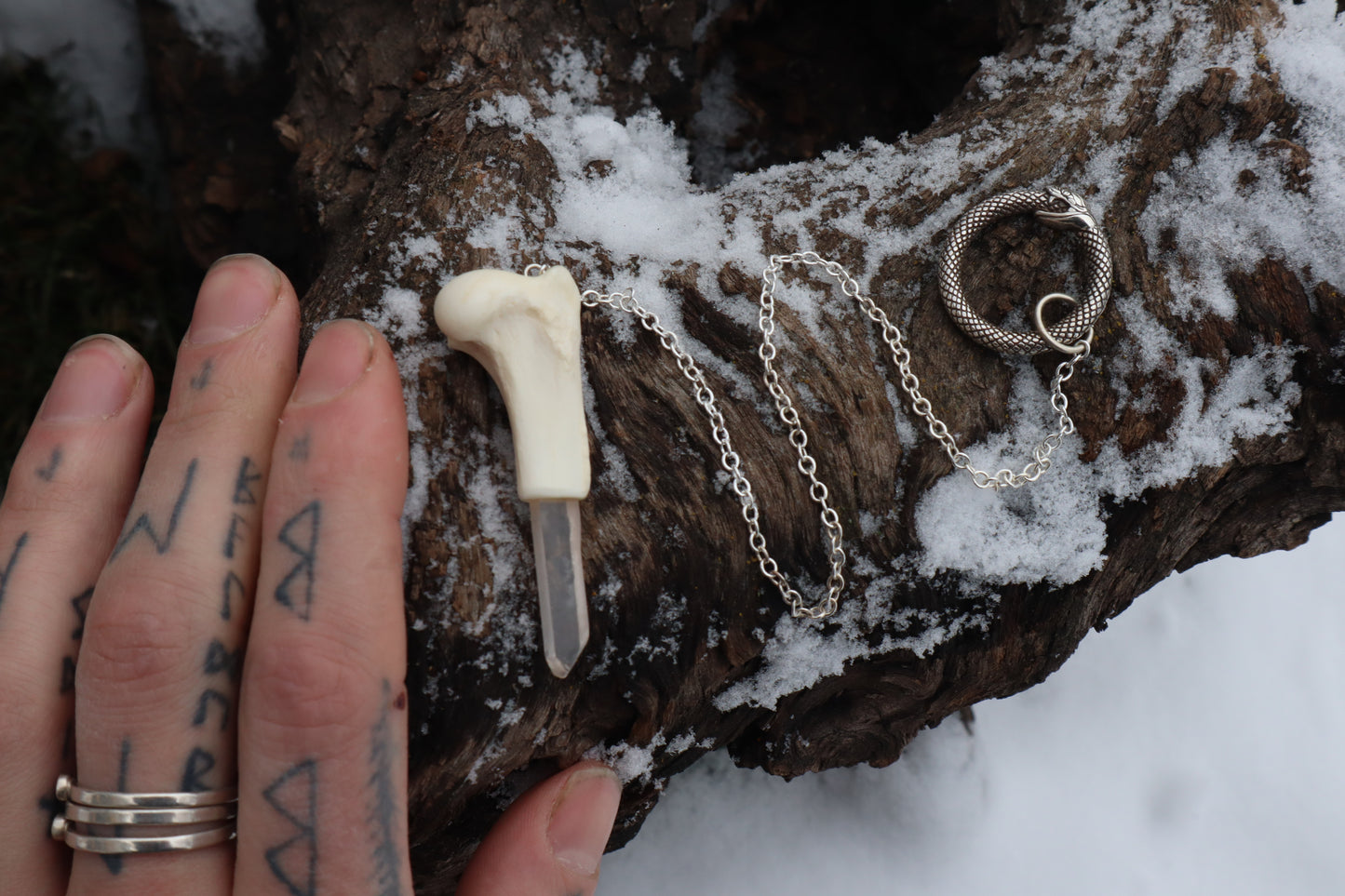 Red Fox Humerus Pendulum with Ouroboros Ring