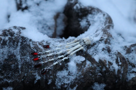 Reserved for Ann-Marie Beach - Fluid Striped Skunk Paw Articulation Necklace with Garnet “Claws”