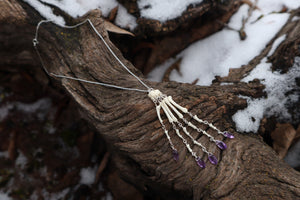 Fluid Striped Skunk Paw Articulation Necklace with Amethyst “Claws”