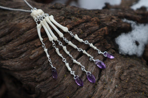 Fluid Striped Skunk Paw Articulation Necklace with Amethyst “Claws”