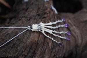 Fluid Striped Skunk Paw Articulation Necklace with Amethyst “Claws”