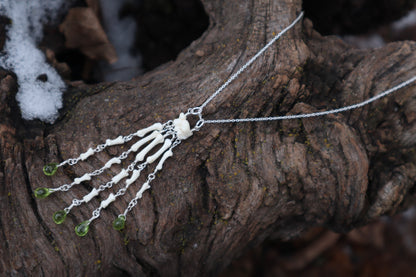 Fluid Striped Skunk Paw Articulation Necklace with Peridot “Claws”