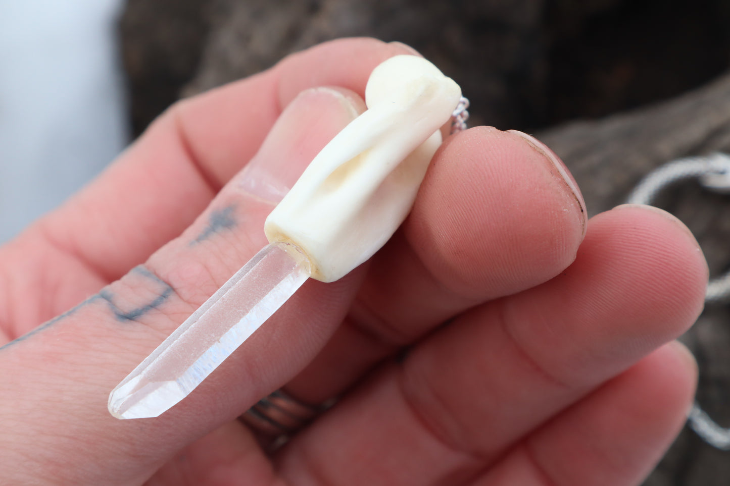 Domestic Cat Humerus Pendulum with Ouroboros Ring