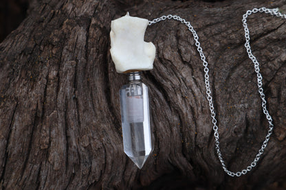 Gray Wolf Blood and Bone Quartz Pendulum with Ouroboros Ring