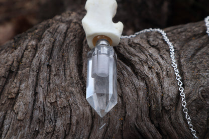 Gray Wolf Blood and Bone Quartz Pendulum with Ouroboros Ring