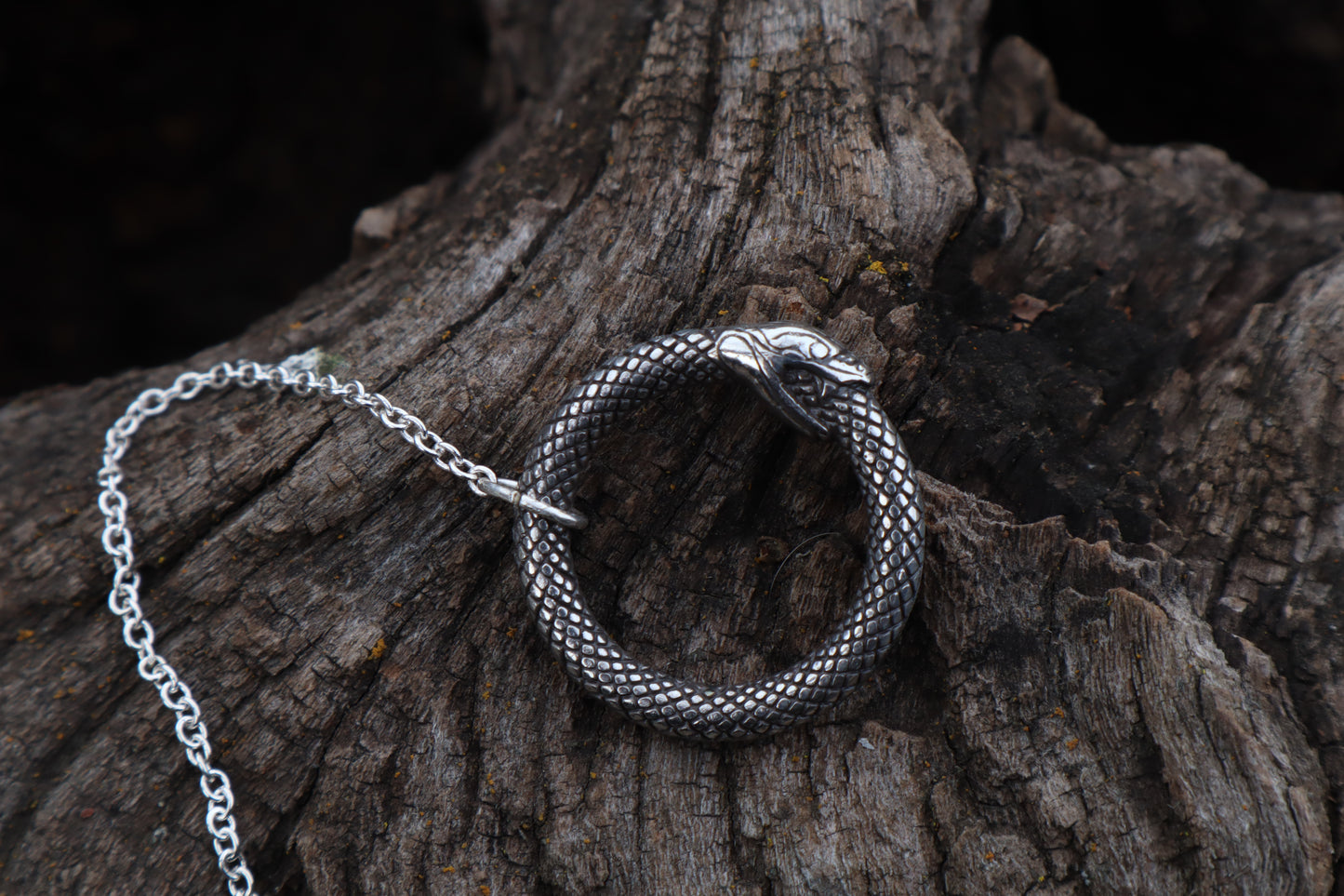 Gray Wolf Blood and Bone Quartz Pendulum with Ouroboros Ring
