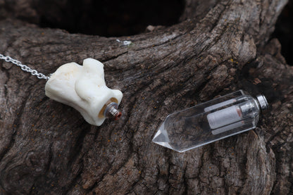 Gray Wolf Blood and Bone Quartz Pendulum with Ouroboros Ring