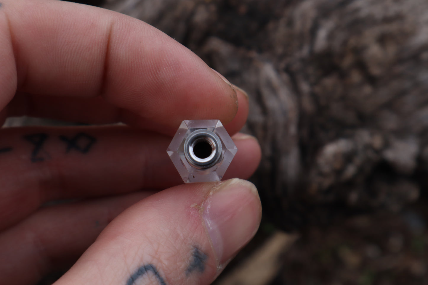 Gray Wolf Blood and Bone Quartz Pendulum with Ouroboros Ring