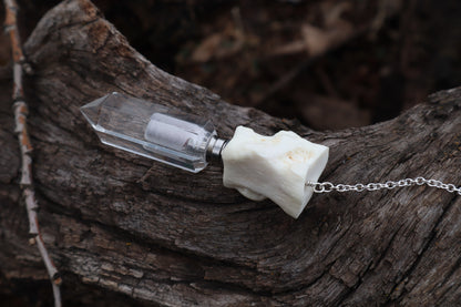 Gray Wolf Blood and Bone Quartz Pendulum with Ouroboros Ring