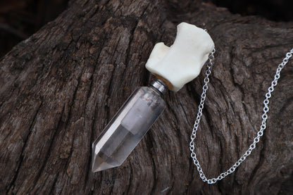 Gray Wolf Blood and Bone Quartz Pendulum with Ouroboros Ring