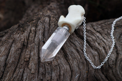 Gray Wolf Blood and Bone Quartz Pendulum with Ouroboros Ring