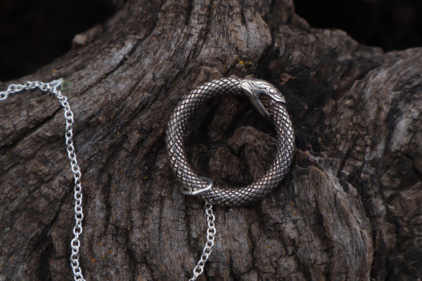 Gray Wolf Blood and Bone Quartz Pendulum with Ouroboros Ring