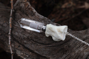 Gray Wolf Blood and Bone Quartz Pendulum with Ouroboros Ring