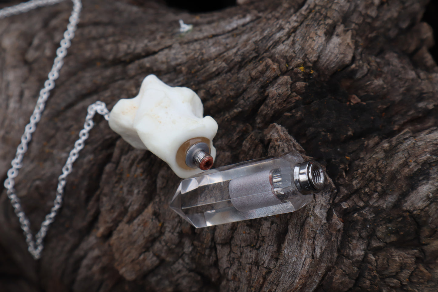 Gray Wolf Blood and Bone Quartz Pendulum with Ouroboros Ring
