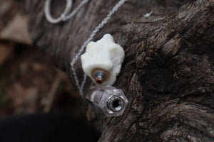 Gray Wolf Blood and Bone Quartz Pendulum with Ouroboros Ring