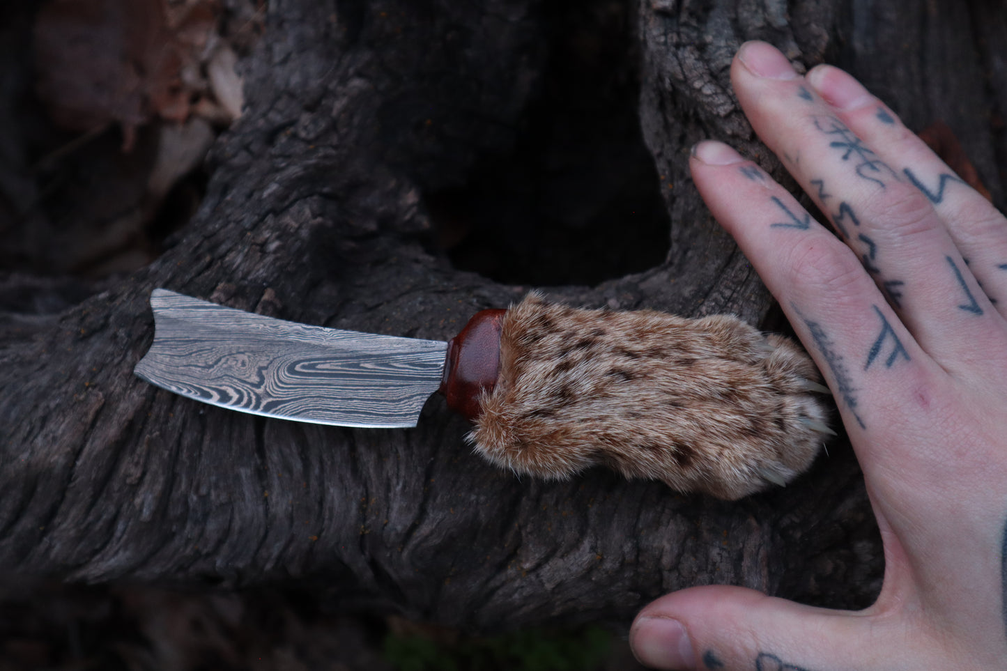 Damascus Bobcat Paw Cleaver