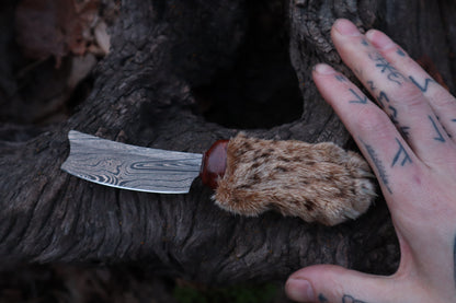 Damascus Bobcat Paw Cleaver