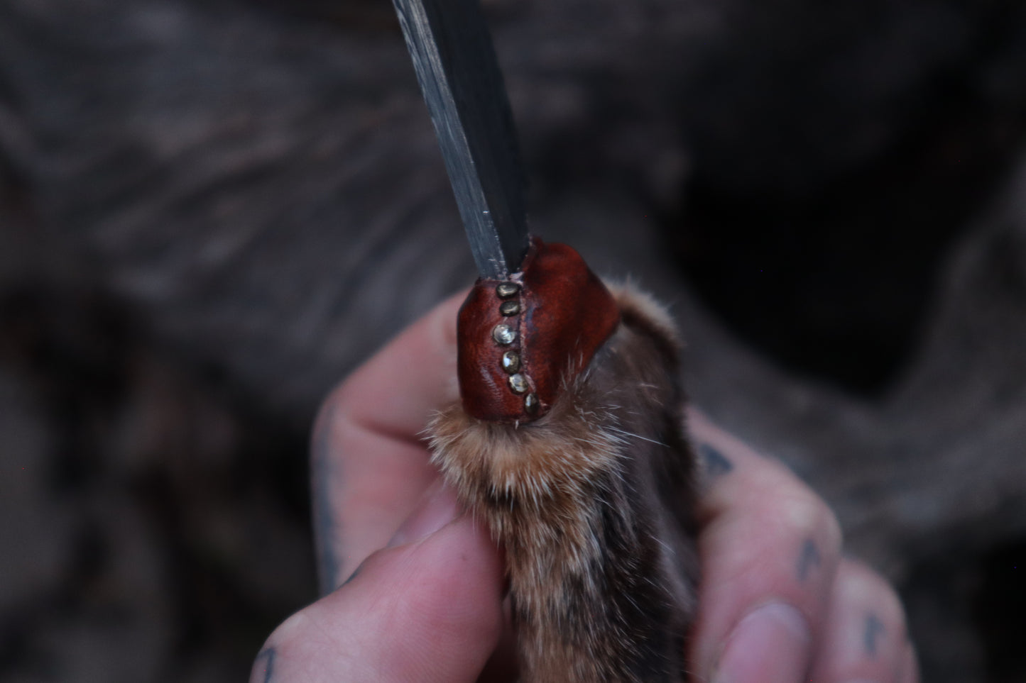 Damascus Bobcat Paw Cleaver