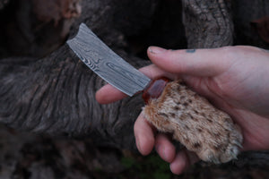 Damascus Bobcat Paw Cleaver