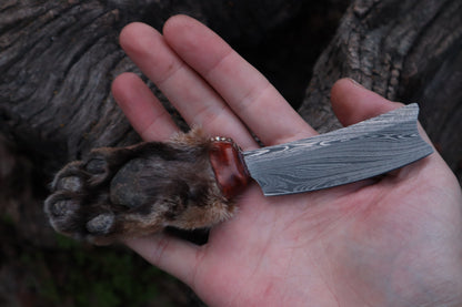 Damascus Bobcat Paw Cleaver