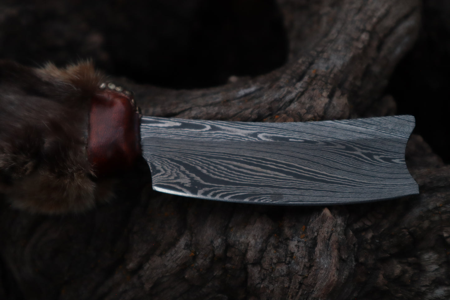 Damascus Bobcat Paw Cleaver