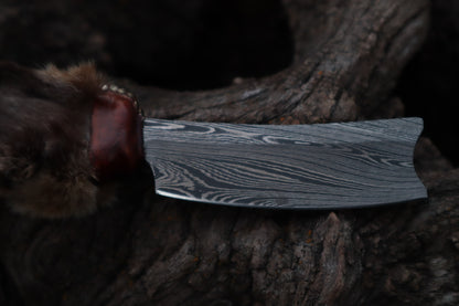 Damascus Bobcat Paw Cleaver