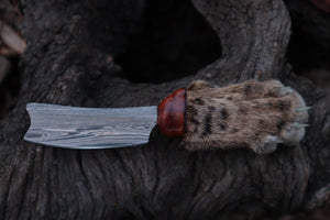 Damascus Bobcat Paw Cleaver