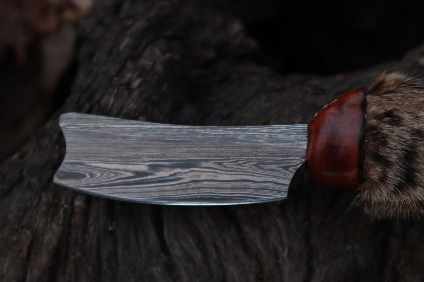 Damascus Bobcat Paw Cleaver