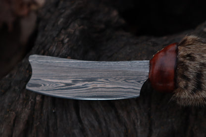 Damascus Bobcat Paw Cleaver