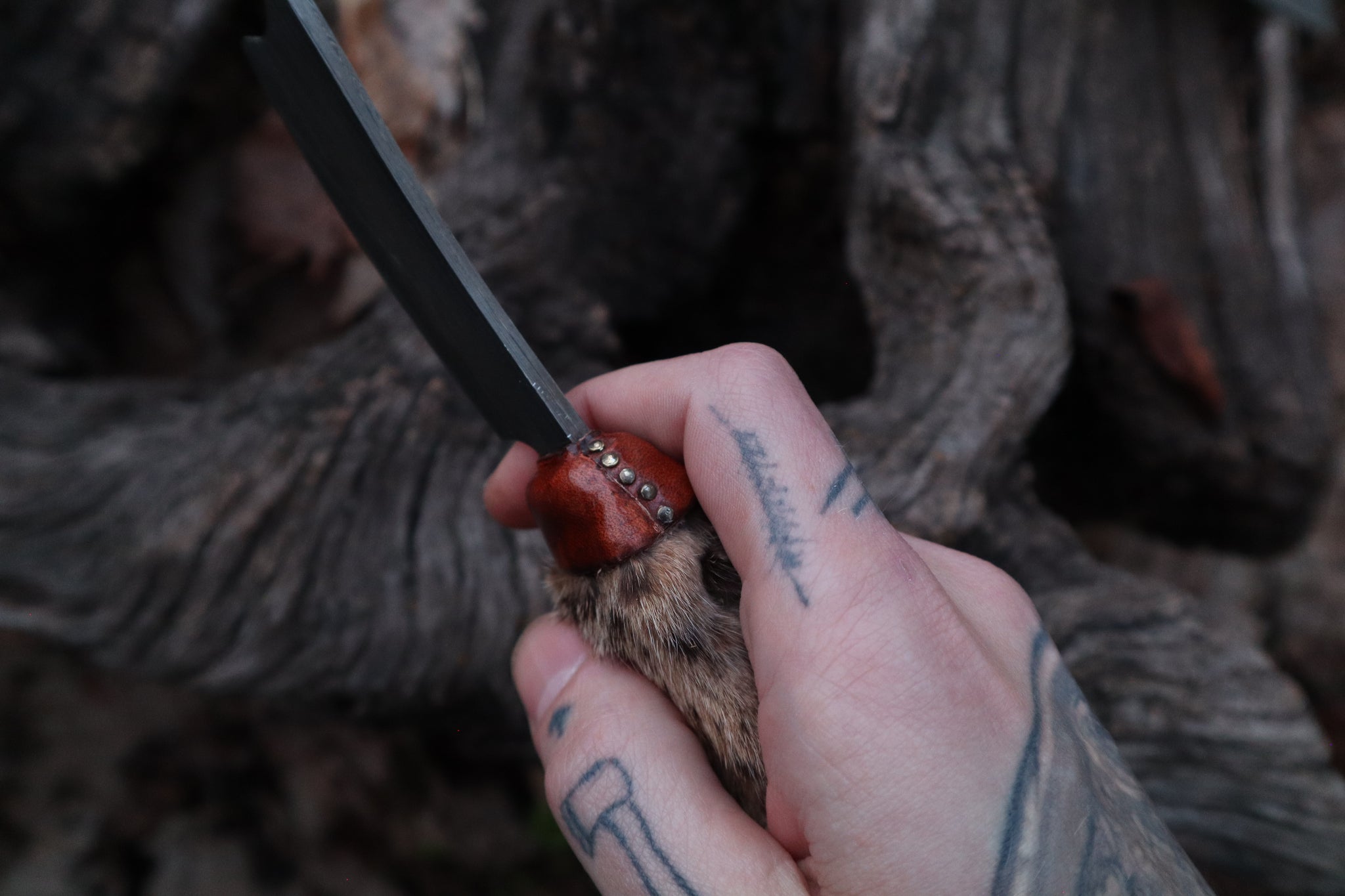 Damascus Bobcat Paw Cleaver