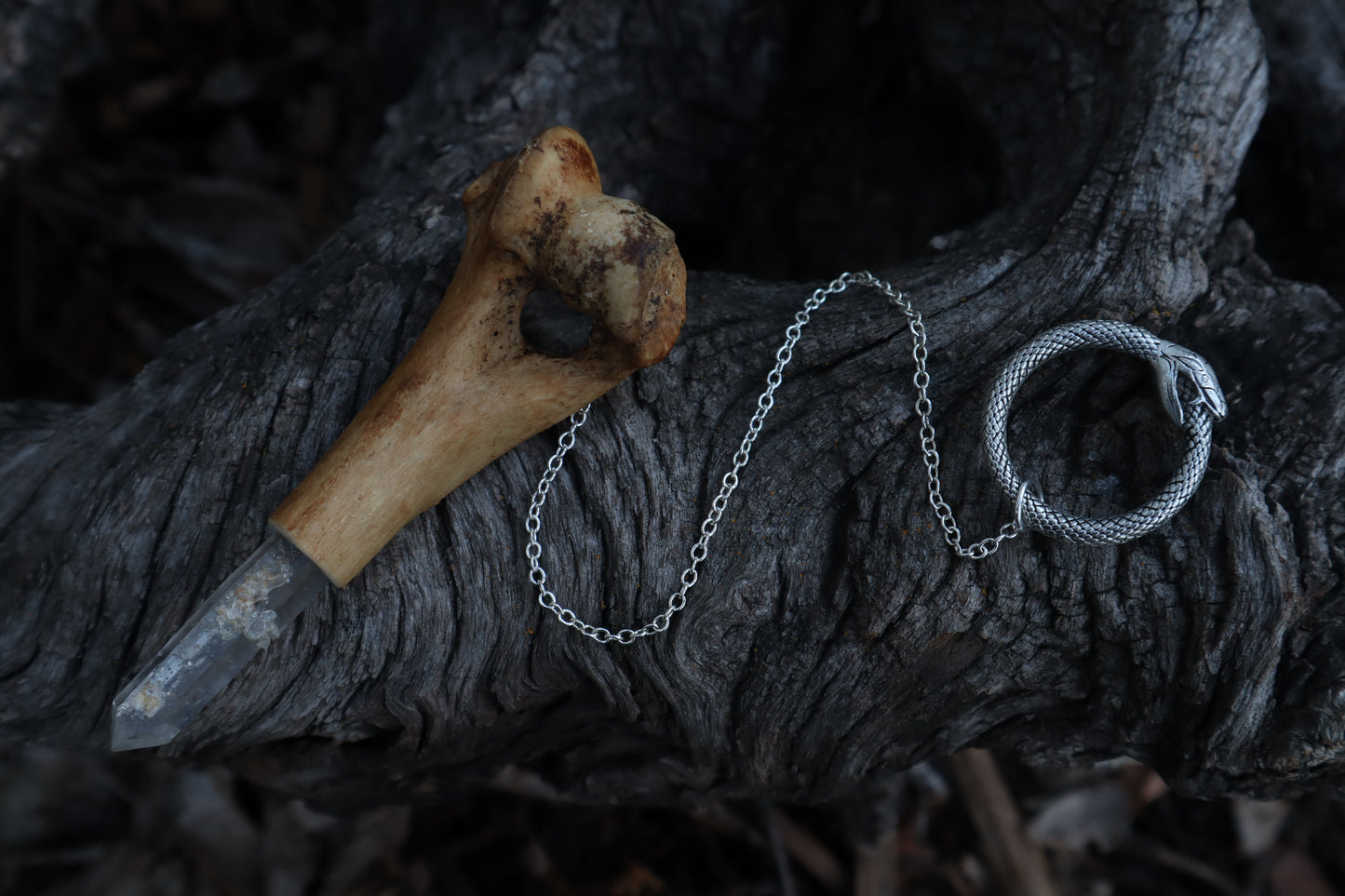 Great Pyrenees Humerus Pendulum with Ouroboros Ring