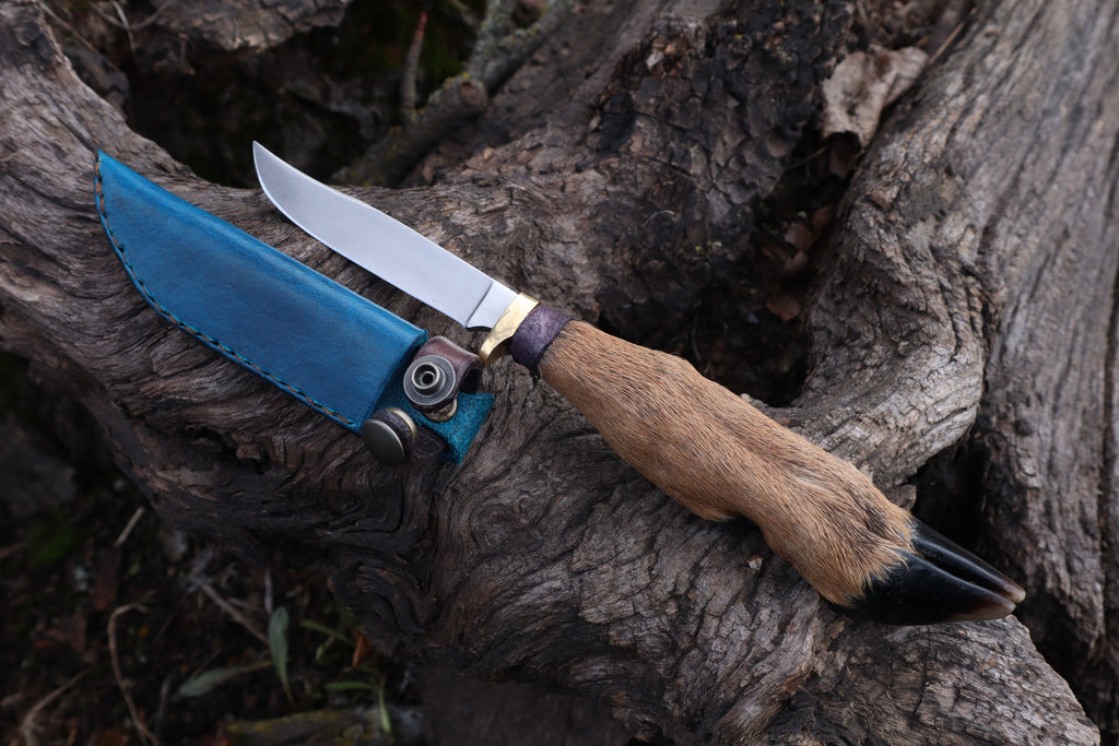 Whitetail Deer Hoof Knife with Leather Sheath