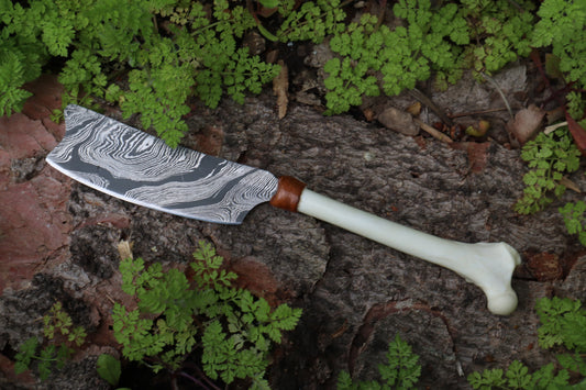 Damascus Red Fox Femur Cleaver