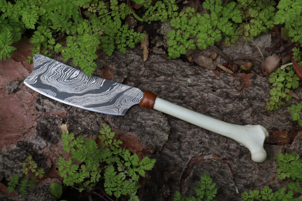 Damascus Red Fox Femur Cleaver