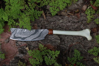 Damascus Red Fox Femur Cleaver