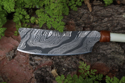 Damascus Red Fox Femur Cleaver