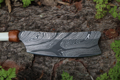Damascus Red Fox Femur Cleaver