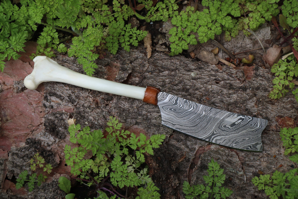 Damascus Red Fox Femur Cleaver