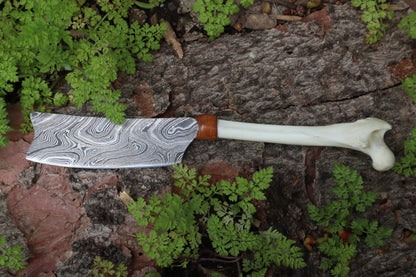 Damascus Red Fox Femur Cleaver