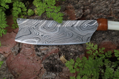 Damascus Red Fox Femur Cleaver