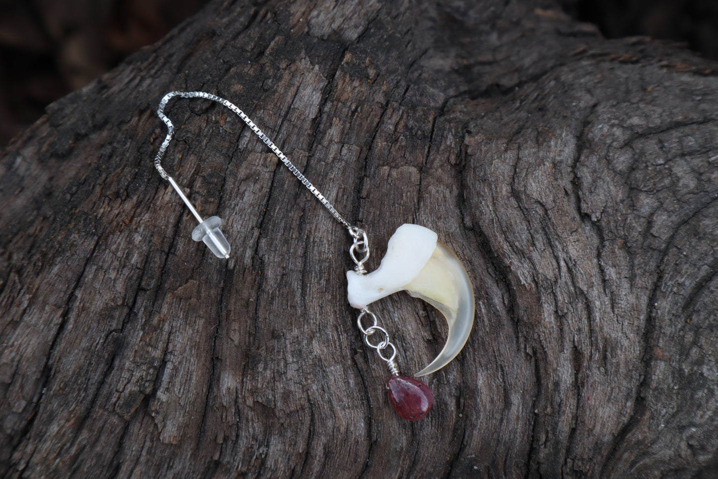 Ruby Bobcat Claw Earring - Single - .925 Silver
