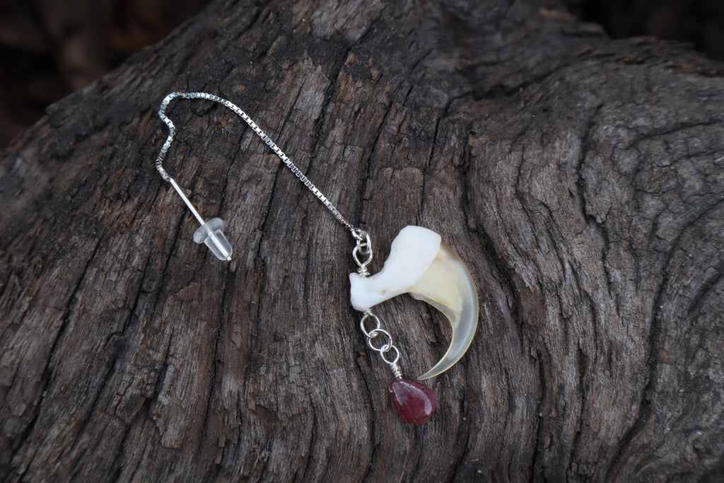 Ruby Bobcat Claw Earring - Single - .925 Silver