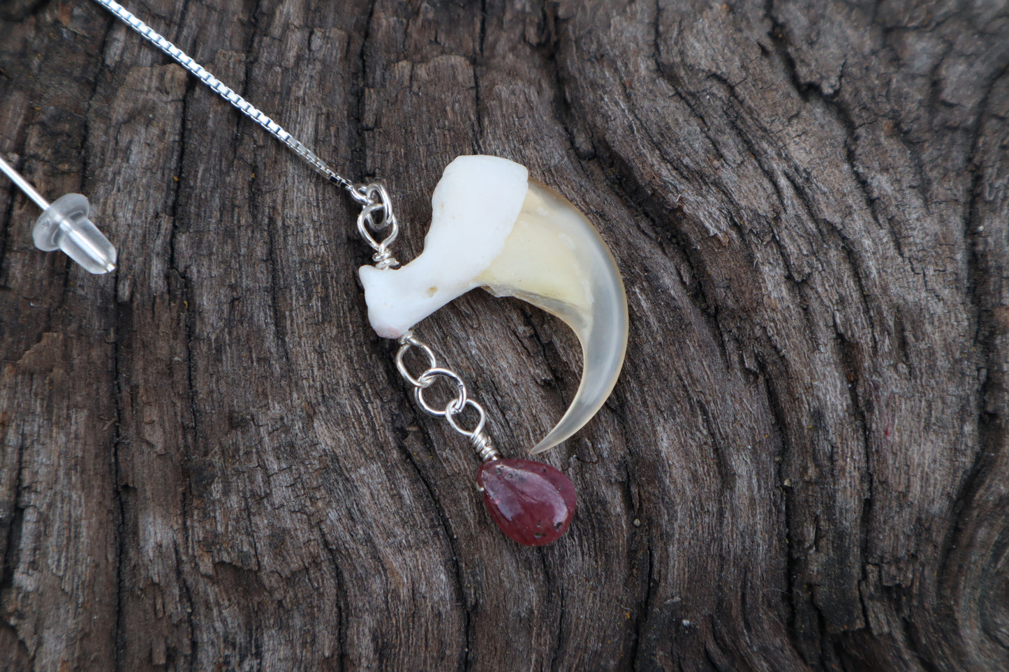 Ruby Bobcat Claw Earring - Single - .925 Silver