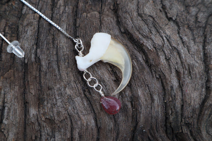 Ruby Bobcat Claw Earring - Single - .925 Silver