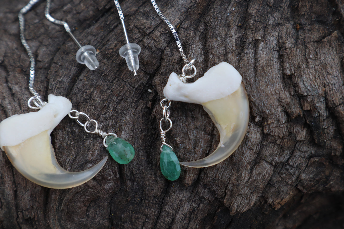 Emerald Bobcat Claw Earrings - .925 Silver