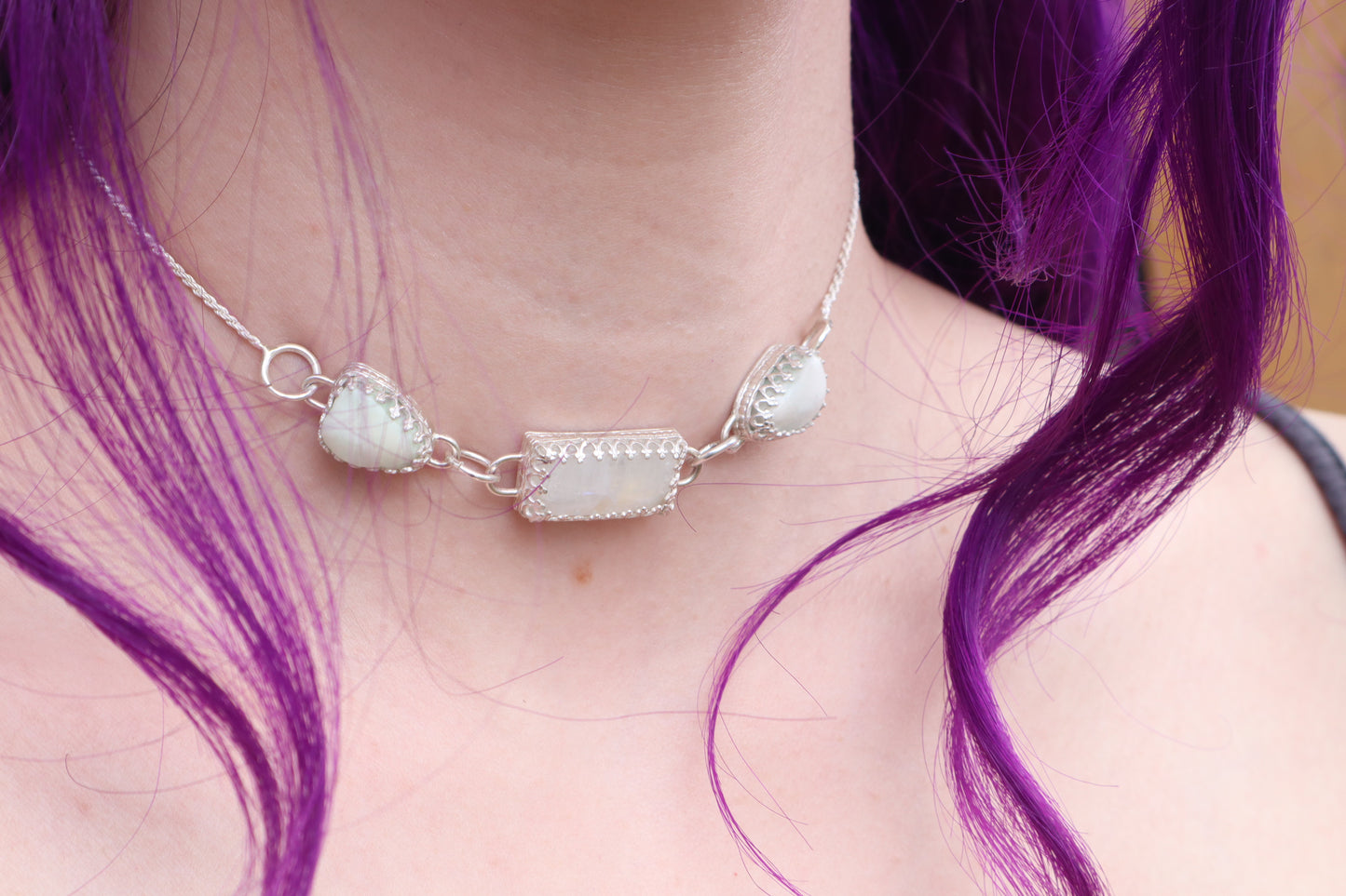 Gray Wolf Bone and Moonstone Necklace