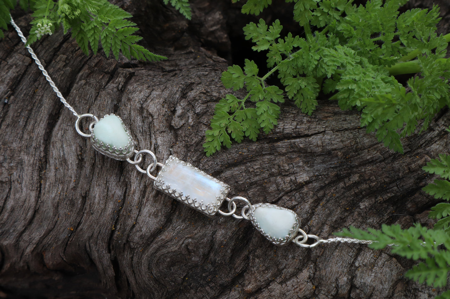 Gray Wolf Bone and Moonstone Necklace